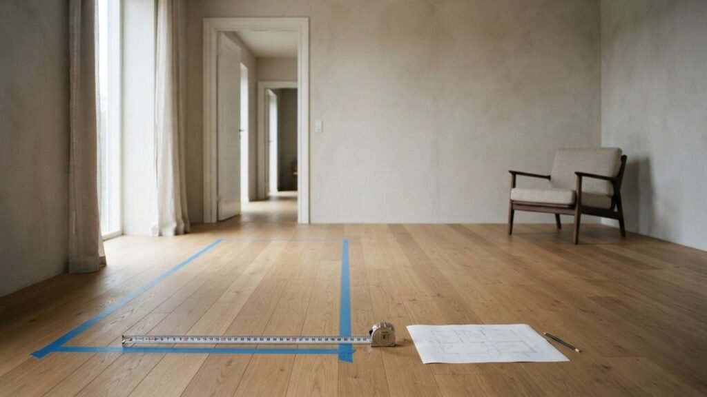 Room marked for sofa placement