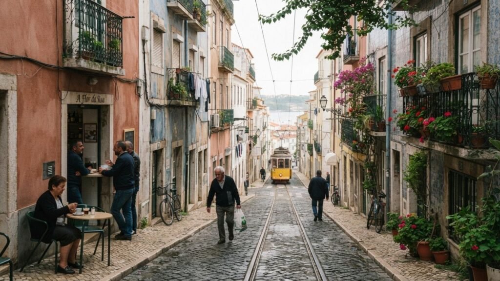 Flowering street in Lisbon