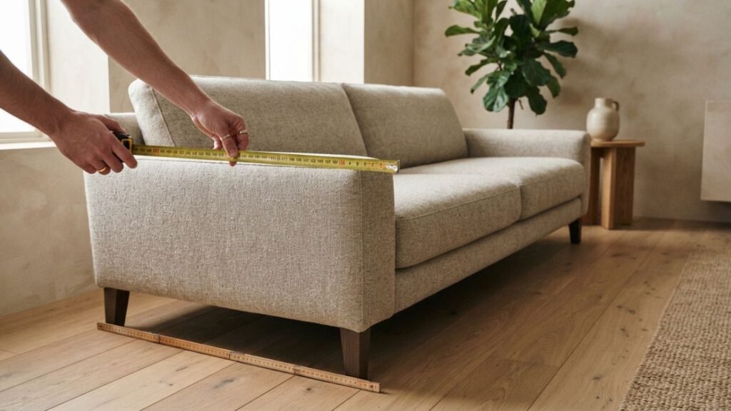 Sofa being measured with tape