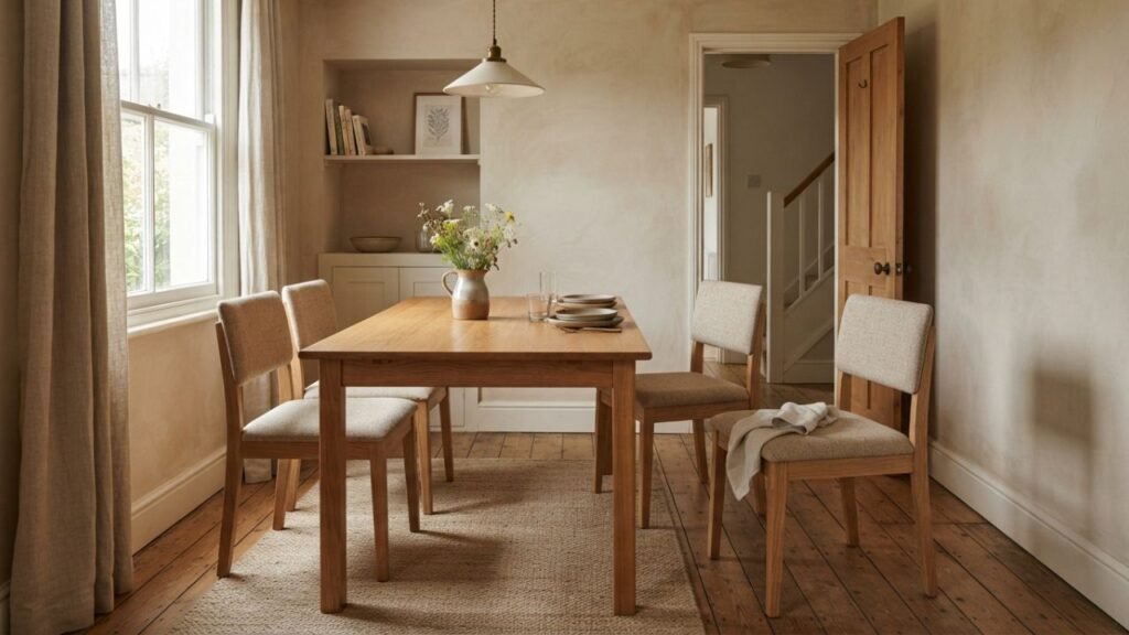Dining chairs pulled from table