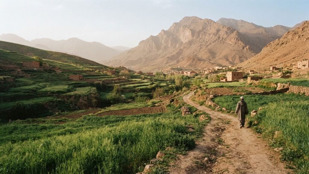 Green foothills in the Moroccan landscape