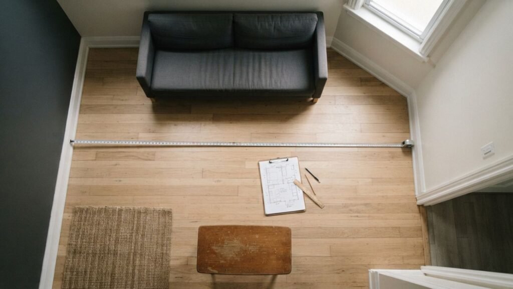 Room being measured with tape measure