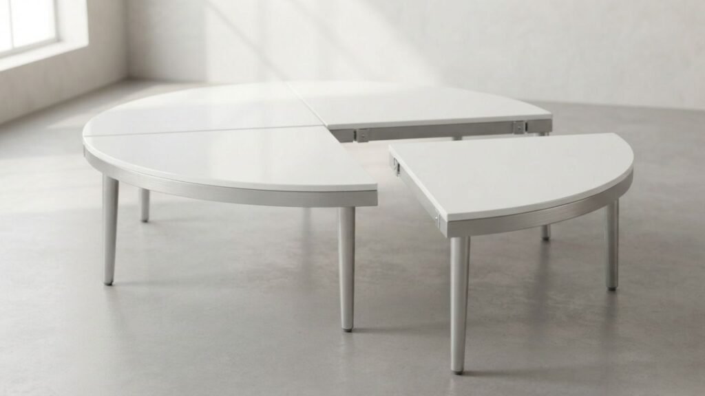 Close view of the modular quarter sections of a VEGA YAN-inspired kids table